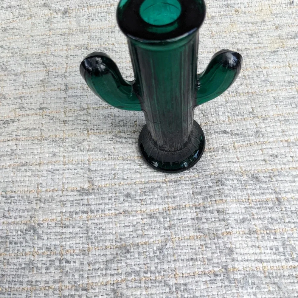 Cactus Candle Holder Glass Green 6.5 inches